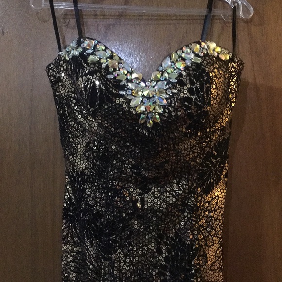 A Line Gold and Black Sequin Formal Prom Dress - Picture 2 of 9